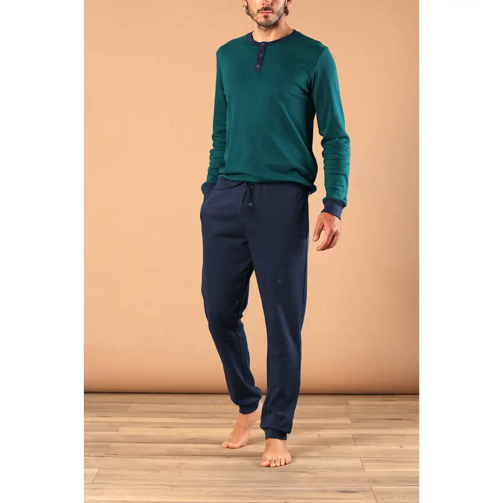 Marina militare pigiama uomo serafino con polsini in tinta unita