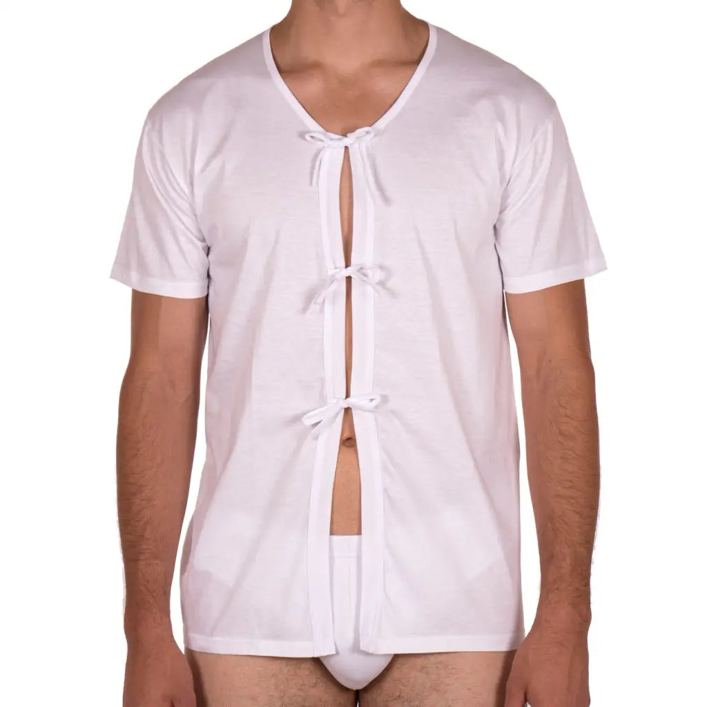 T Shirt unisex uomo donna aperta davanti in puro cotone con fiocchi Mariotti Lab