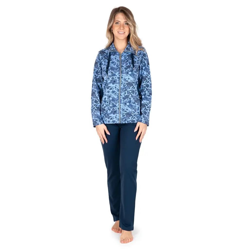 Tuta donna con zip in cotone leggero in fantasia floreale Fratelli Campagnolo