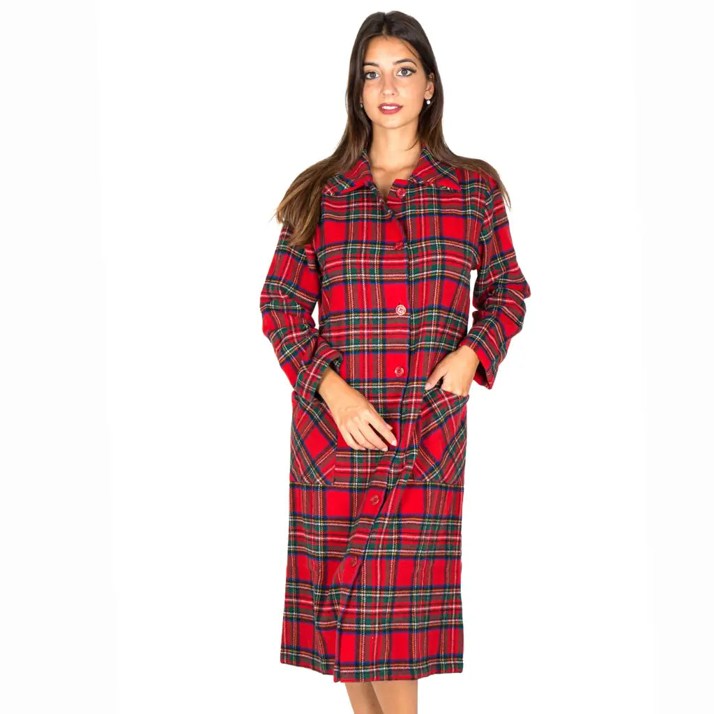 B b vestaglia donna abbottonata in misto lana in fantasia tartan Mariotti Lab Digital Store