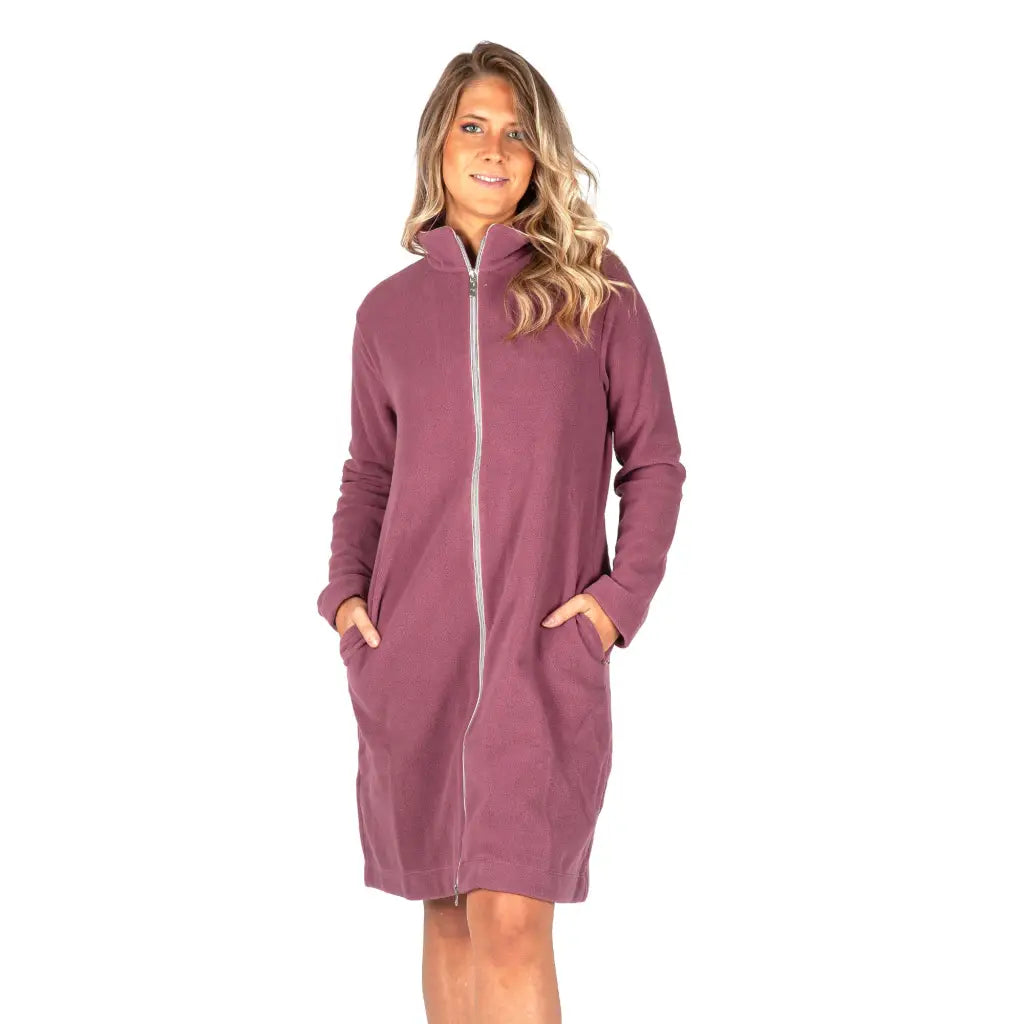 VESTAGLIA DONNA CON ZIP SENZ CAPPUCCIO IN TINTA UNITA IN PILE MARYPLAID-MARYHOME