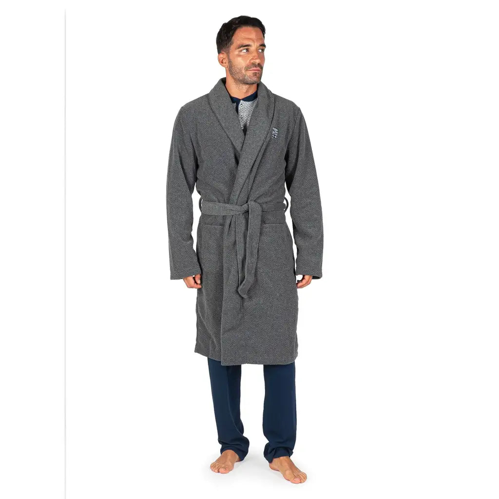 VESTAGLIA UOMO SCIALLATA CON CINTURA IN TINTA UNITA IN PILE MARINA MILITARE