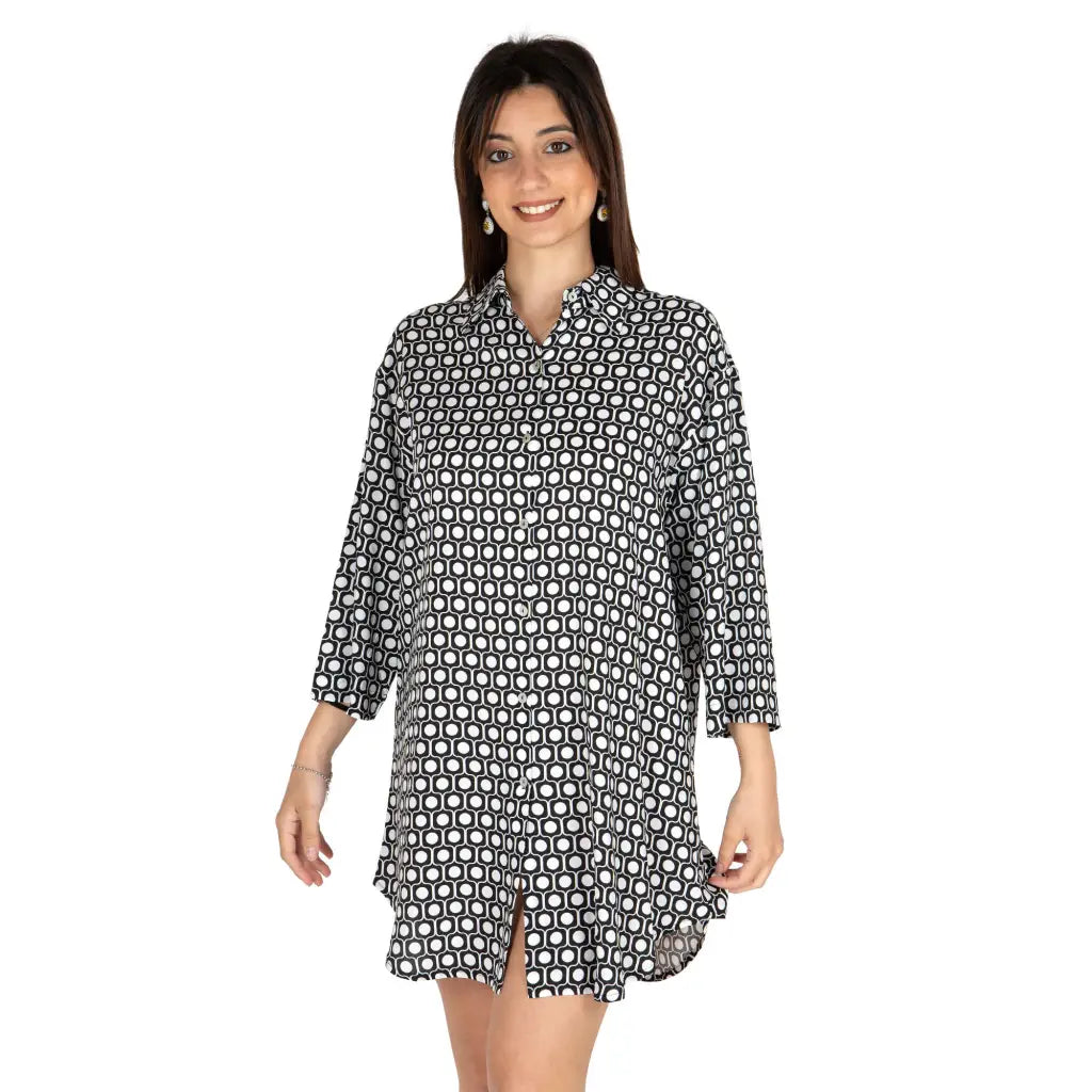 BISBIGLI | Abito camicia aperto con colletto in viscosa in