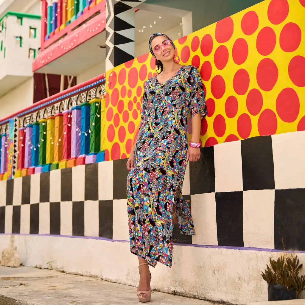 GIADAMARINA | Abito donna lungo con mancia a 3/4 in crepe