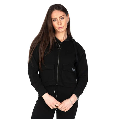 GRABS | Felpa cropped donna con zip e cappuccio e tasconi