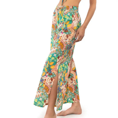 VERDISSIMA | Pantalone donna lungo ampio con spacchi
