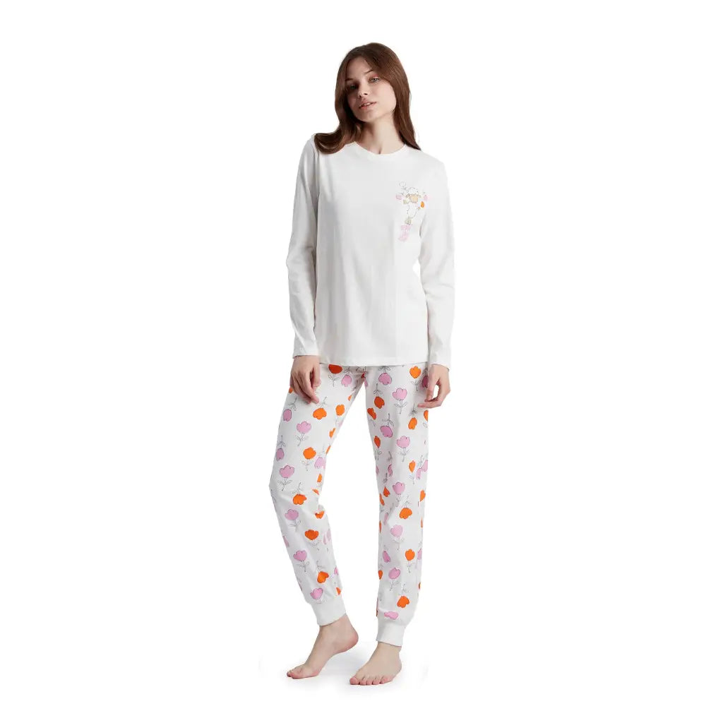 HAPPY PEOPLE | Pigiama donna a paricollo a manica lunga