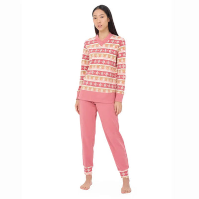 RAGNO | Pigiama donna con scollo a V a manica lunga in caldo