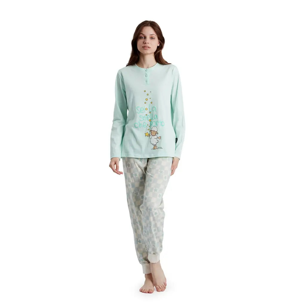 HAPPY PEOPLE | Pigiama donna lungo a serafino in cotone