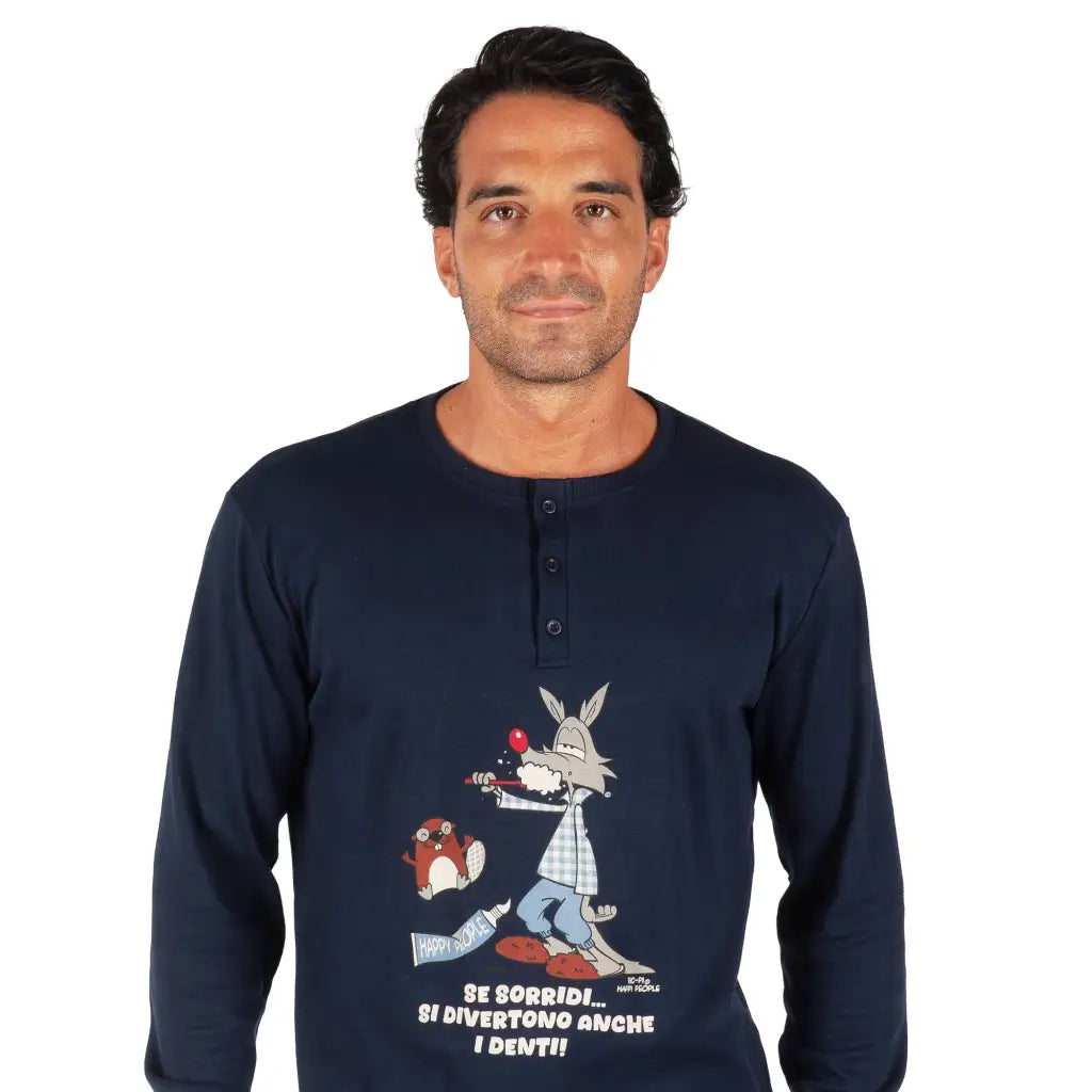 HAPPY PEOPLE | Pigiama uomo a serafino a manica lunga