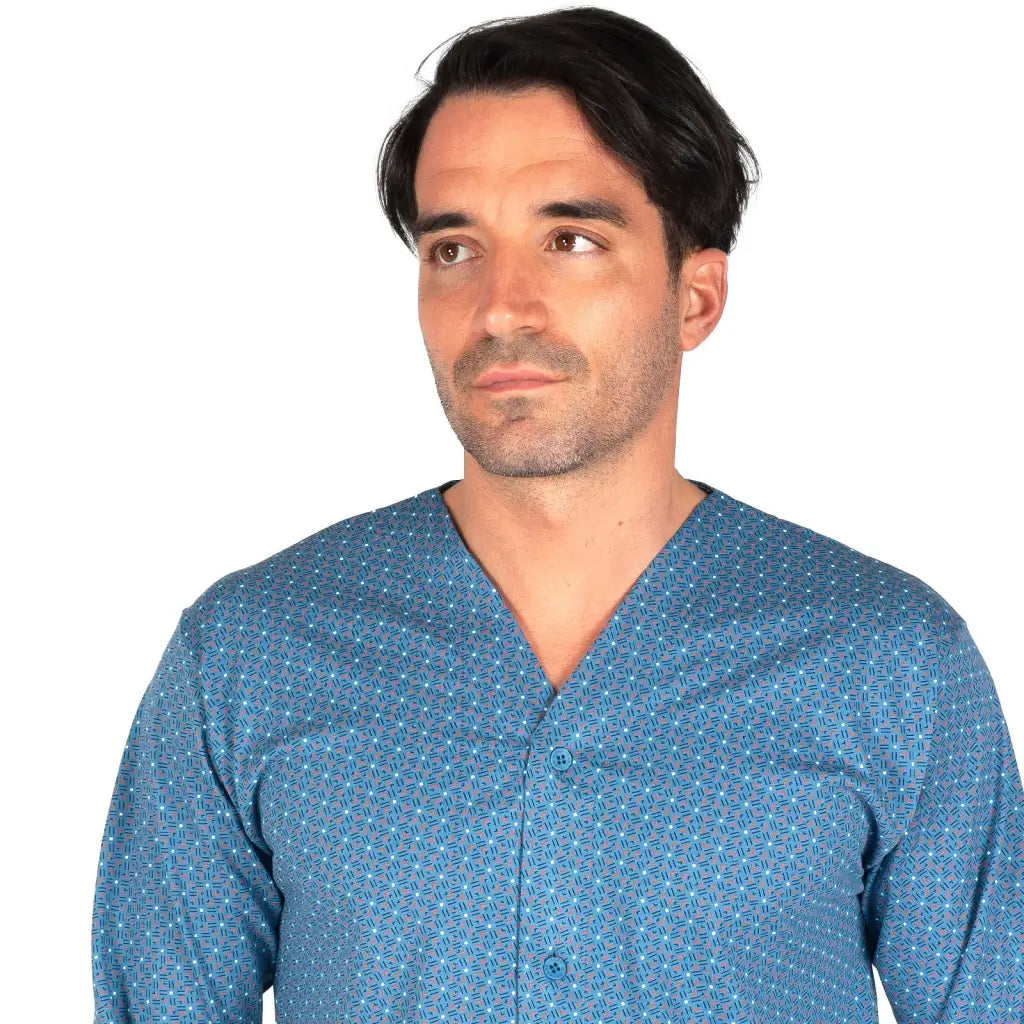 Pigiama Uomo In Puro Cotone Amalfi | Modello Aperto Davanti | Riga Bluette | Taglia 58