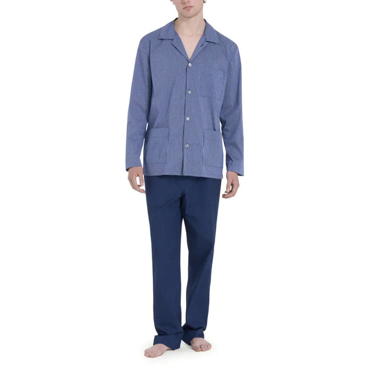 Pigiama uomo aperto davanti in tessuto di cotone con colletto Ragno