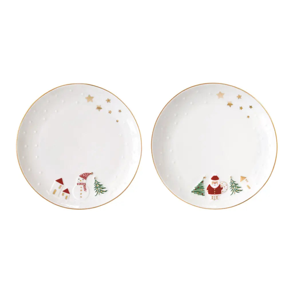 EASY LIFE | Set 2 piattini dessert in porcellana con decoro