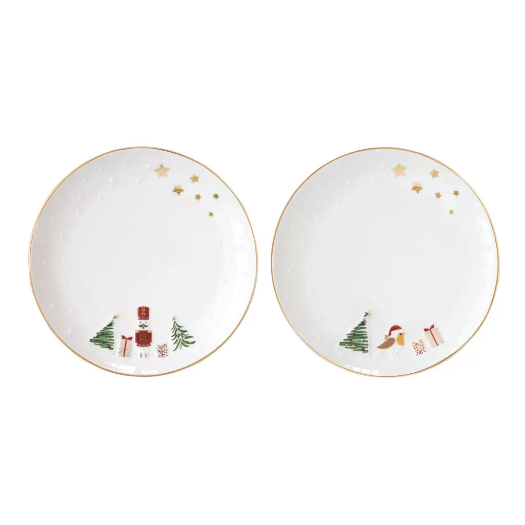 EASY LIFE | Set 2 piattini dessert in porcellana con decoro
