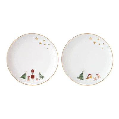 EASY LIFE | Set 2 piattini dessert in porcellana con decoro