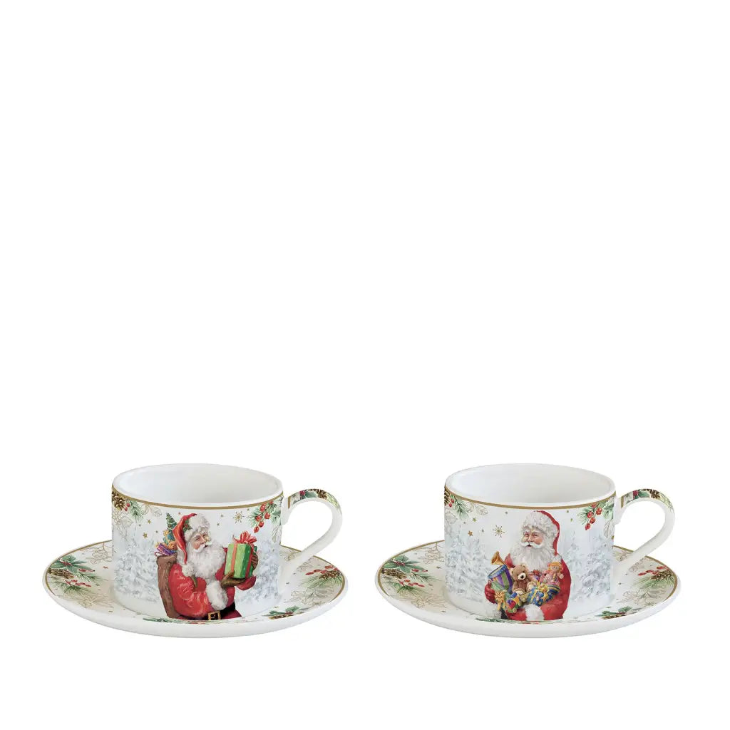 Set Tazze Da Pranzo In Porcellana Impilabili Santa By The Fire - Confezione Da 50 Cl + 2 Tazze 24 Cl