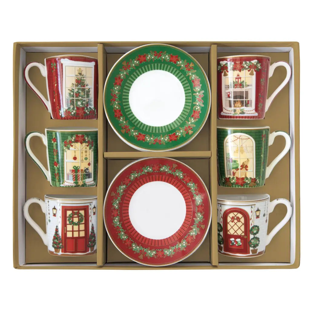 EASY LIFE | Set 6 tazzine da caffè con piattino Festive
