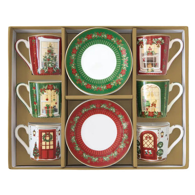 EASY LIFE | Set 6 tazzine da caffè con piattino Festive