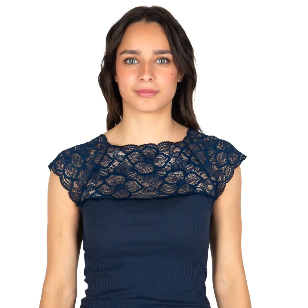 Maglietta Donna Y2K Con Pizzo, Scollo A V Profondo E Fascetta In Vita, Taglio Slim, Fatata