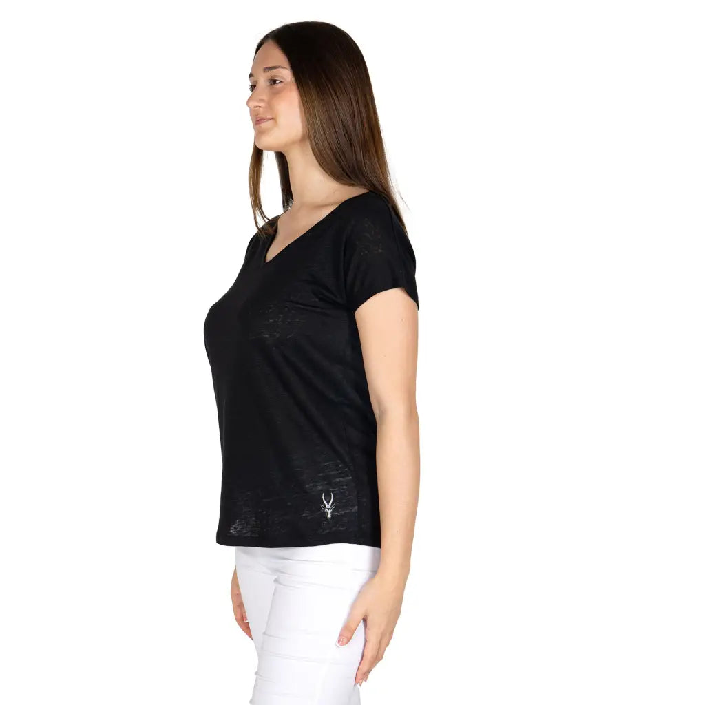 GRABS | T-Shirt scollo a V a mezza manica in puro lino