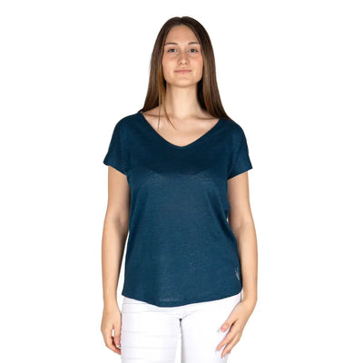 GRABS | T-Shirt scollo a V a mezza manica in puro lino