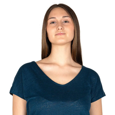 GRABS | T-Shirt scollo a V a mezza manica in puro lino