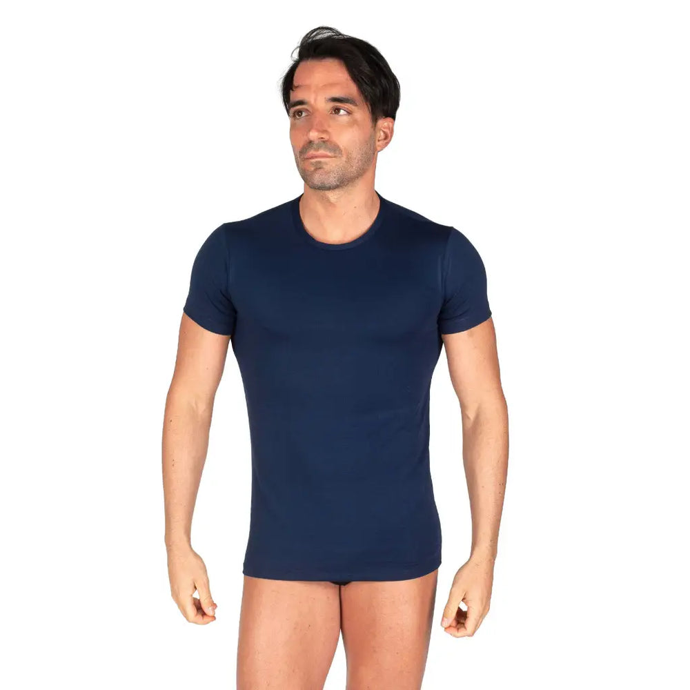 Set 3 Magliette Intime Uomo Cotone - Paricollo, Mezza Manica, Blu, Taglia XL