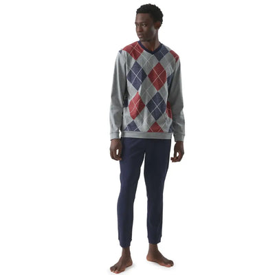 RAGNO | Pigiama uomo con scollo a V a manica lunga in caldo